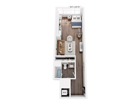 Floor plan for studio, 1 bath, 551 sqft